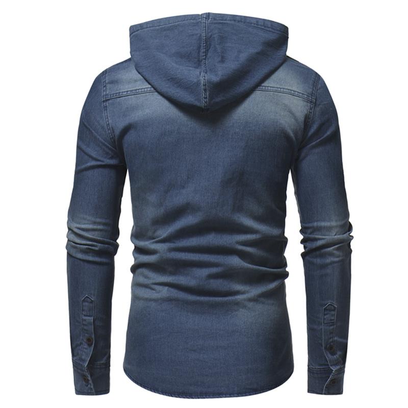 Men's Casual Shirts Spring Wash Denim Shirt Men Long Sleeve Fashion Hooded Jeans Slim Fit