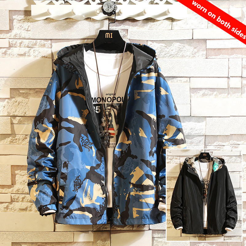 New Men's Jacket Can Be Worn On Both Sides Hooded Windbreaker Men Women Fashion Outwear Printed Street Hip Hop Jacket 201116