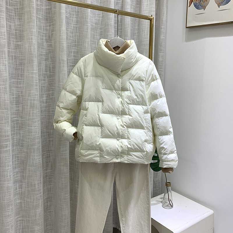 Schinteon Women Light Down Jacket Simple Casual Solid Color Stand Collar Short Outwear Autumn Coat Female Fashion 211221wtt
