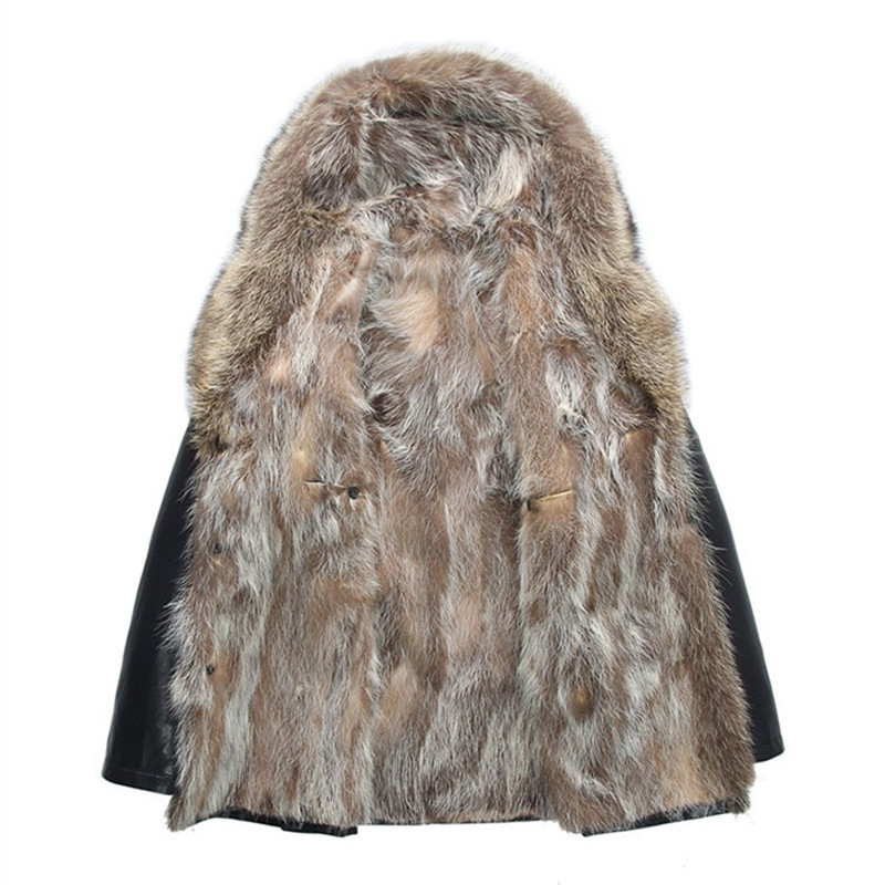 Abou Men's Fur Coat With Fur Hooded High Quality Fashion Leather Jacket For Real Lined Mens Overcoat 201127