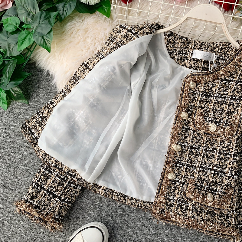 New Autumn Winter Vintage Tweed Jacket Coat Women Small Fragrance Patchwork Korean Woollen Cropped Coats Elegant Short Outerwear 2024