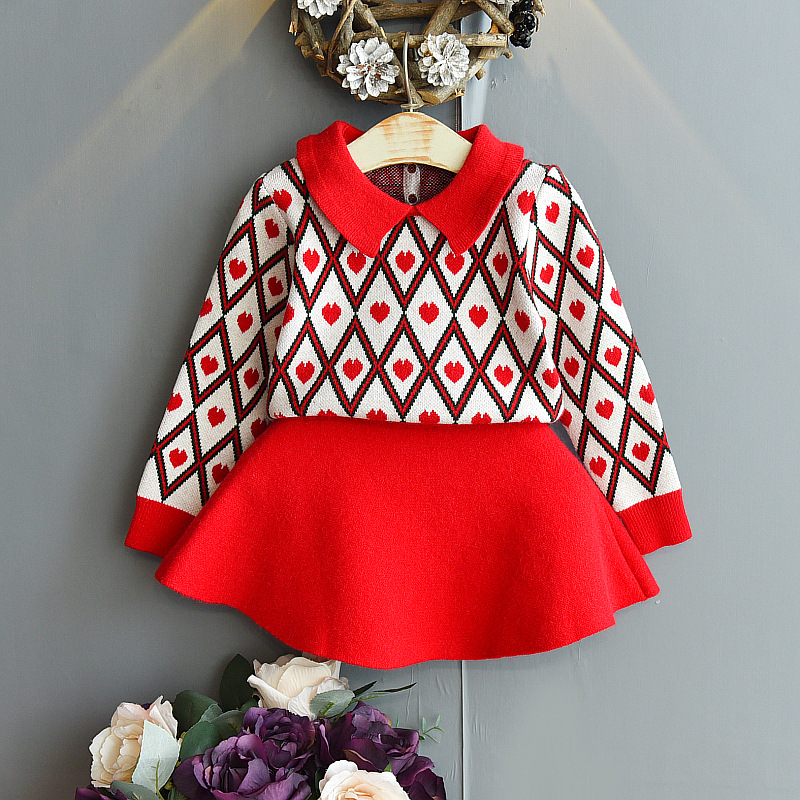 Girls Love Hearts Knitting sets spring children lapel knitting pullover+pleated skirts 2pcs Valentine's Day kids clothing A5568, Red
Girls Love Hearts Knitting sets spring children lapel knitting pullover+pleated skirts 2pcs Valentine's Day kids clothing A5568, Red