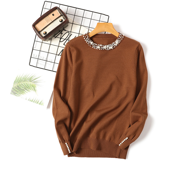 Elegant Beading Sweater Women Casual Solid Pullovers Korean Ladies Fashion Pull Femme Jumper Sueter Mujer 23318 210519