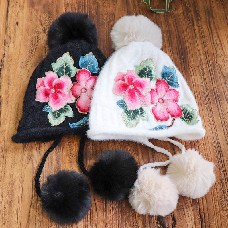Women Winter Hats Thick Warm Knitted Beanies Solid Bonnet Furry Balls Chinese National Style Hand Embroidery Pretty Flowers Cap, White
Women Winter Hats Thick Warm Knitted Beanies Solid Bonnet Furry Balls Chinese National Style Hand Embroidery Pretty Flowers Cap, White