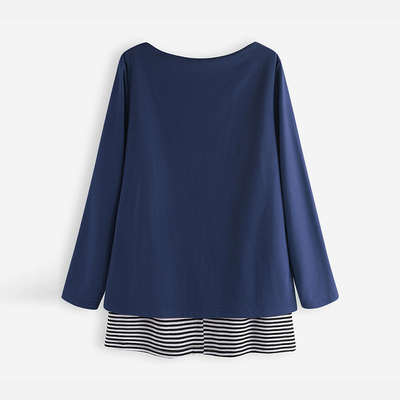 2019 Plus Size Spring Blouse Women Casual Long Sleeve Cartoon Printed Striped Patchwork Shirts Tunic Tops Blusas Female Chemise T200321