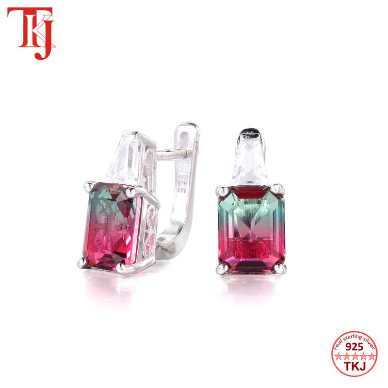 TKJ Bohemian Style Luxury Natural Tourmaline Earrings Square Real 925 Sterling Silver Stud Earrings For Women Beach Travel 
TKJ Bohemian Style Luxury Natural Tourmaline Earrings Square Real 925 Sterling Silver Stud Earrings For Women Beach Travel