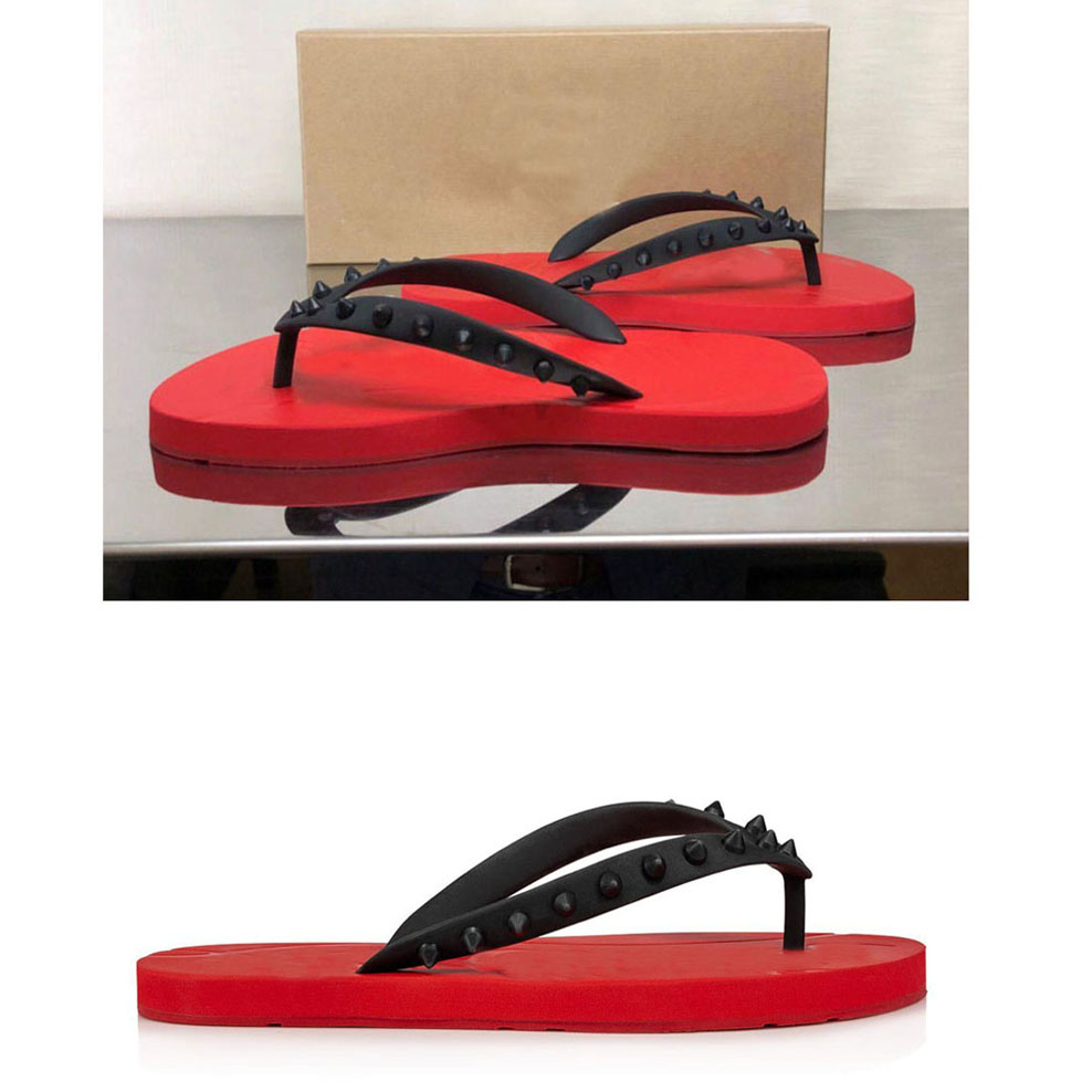 Luxurys Designers summer Men's Beach Slip On Slides Red Bottom Flip Flat Sandals Slippers Studs Sandals Flats Flip Flops Sandalies 38-46