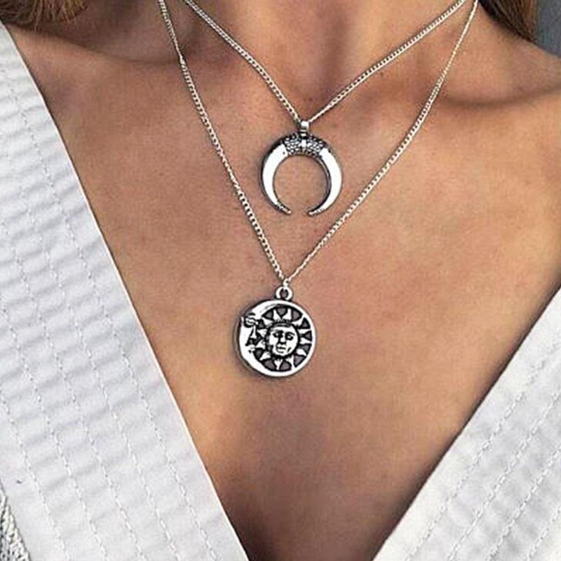 Ethnic Vintage Style Double Layer Sun Moon Pendant Necklaces Women Bohemian Chains Clavicle Necklace Jewelry Kolye YN64
Ethnic Vintage Style Double Layer Sun Moon Pendant Necklaces Women Bohemian Chains Clavicle Necklace Jewelry Kolye YN64