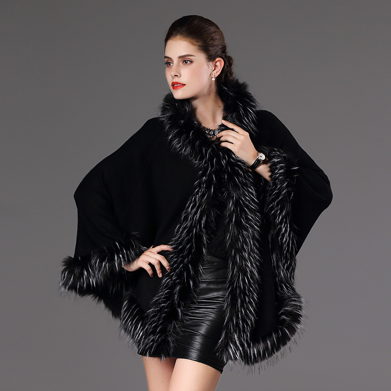 SWONCO ponchos and capes faux fur coat cape women winter cloak for women poncho jacket cape with hooded fur cape poncho 201214
