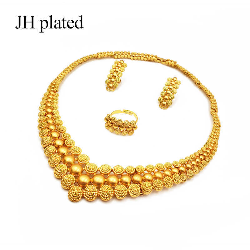 Nigeria Dubai Gold color jewelry sets African bridal wedding gifts party for women Bracelet Necklace earrings ring set collares 220105