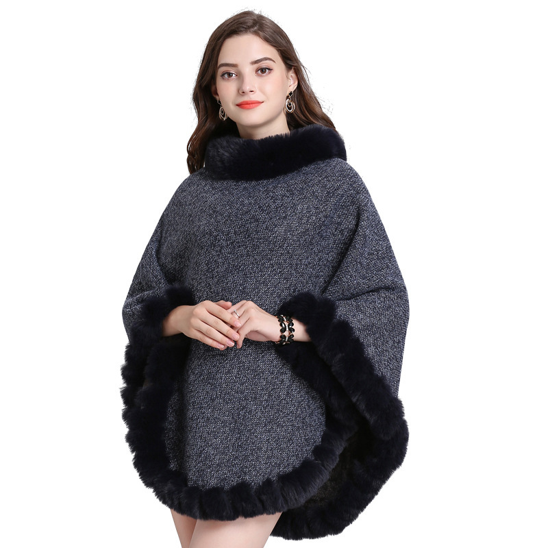 SWONCO Round Neck With Fur Winter Coat For Woman Female Fashion Wool Cat Poncho And Cape Winter Cloak For Woman Jackets 201214