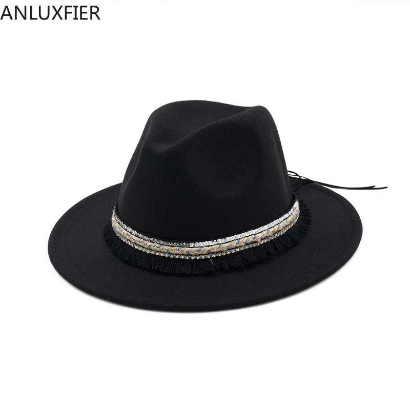 H7553 Women Wool Fedoras Hat Ladies Ribbon Tassel Woolen Felt Flat Eave Jazz Cap Female Fashion All-match Elegant Vintage Caps, Black
H7553 Women Wool Fedoras Hat Ladies Ribbon Tassel Woolen Felt Flat Eave Jazz Cap Female Fashion All-match Elegant Vintage Caps, Black