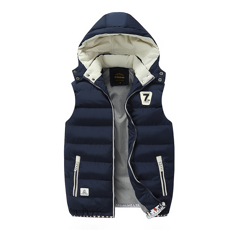 Men's Vest Autumn Winter New Down Vest Casual Waistcoat Men's Sleeveless Jacket Warm Overcoats Hat Detachable Plus Size 5XL 201120