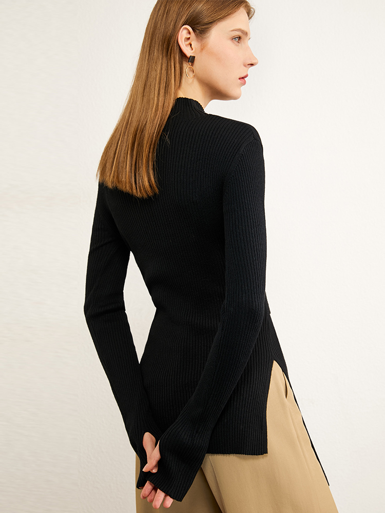 AMII Minimalism Autumn Winter Women Sweater Fashion Turtleneck Slim Fit Women's Sweater Solid Belt Female Sweater Tops 12040520 201017