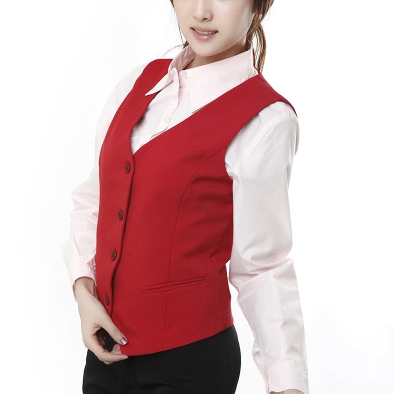 Cheap! Plus Size Red Black Women's Vest Work Wear Slim Short Veste Femme New Spring Waistcoat Office Lady Sleeveless Jacket 201031