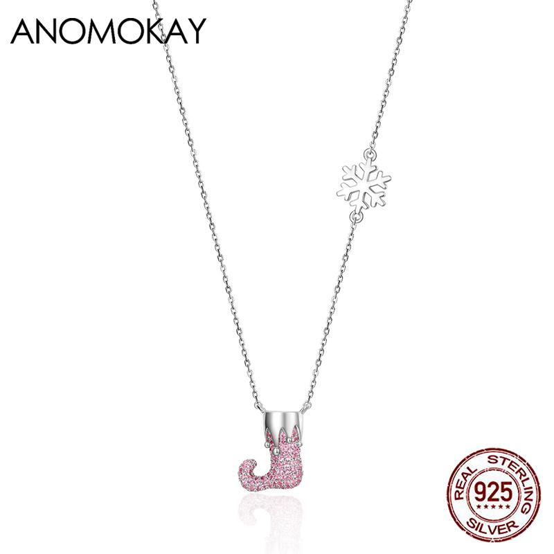 Anomokay Lovely Pink Zircon Christmas Boots Snowflake Silver Necklace 100% 925 Sterling Silver Xmas Chian Link Necklace Gift
Anomokay Lovely Pink Zircon Christmas Boots Snowflake Silver Necklace 100% 925 Sterling Silver Xmas Chian Link Necklace Gift