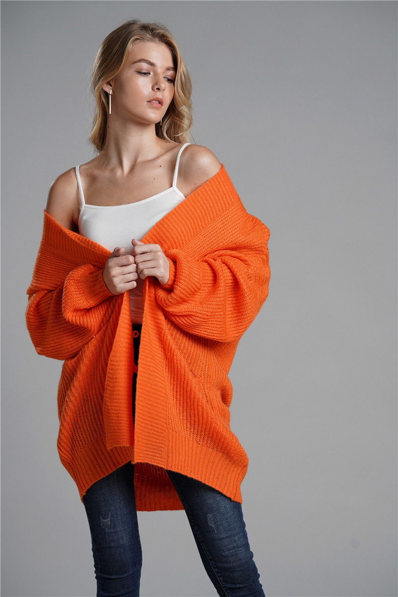 Fitshinling 2019 Winter Cardigans Outerwear Coat Pockets Orange Oversized Women's Knitted Jacket Sweater Long Cardigan Female T200815