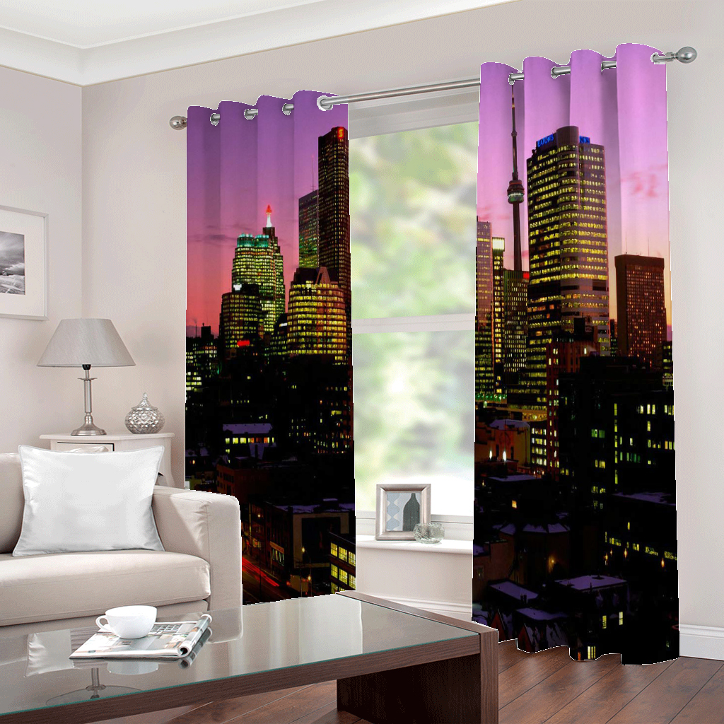 Beautiful Photo Fashion Customized 3D Curtains blue night building curtains Blackout curtain