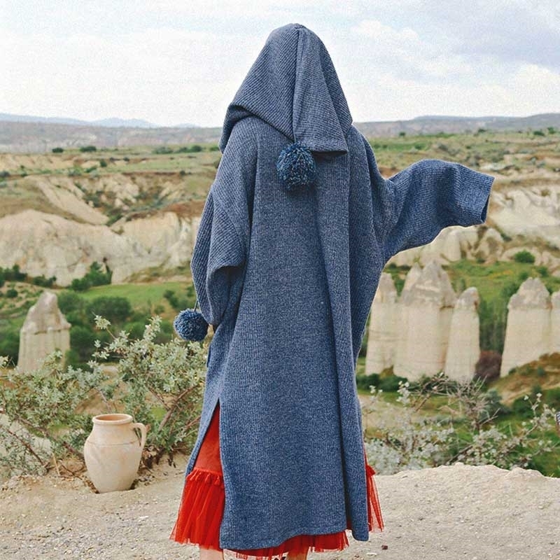 Boho Cardigan Hooded Oversized Knitted Rose Floral Embroidery Cardigan Sleeve Split Gypsy Sweater Ladies Autumn Winter 201109