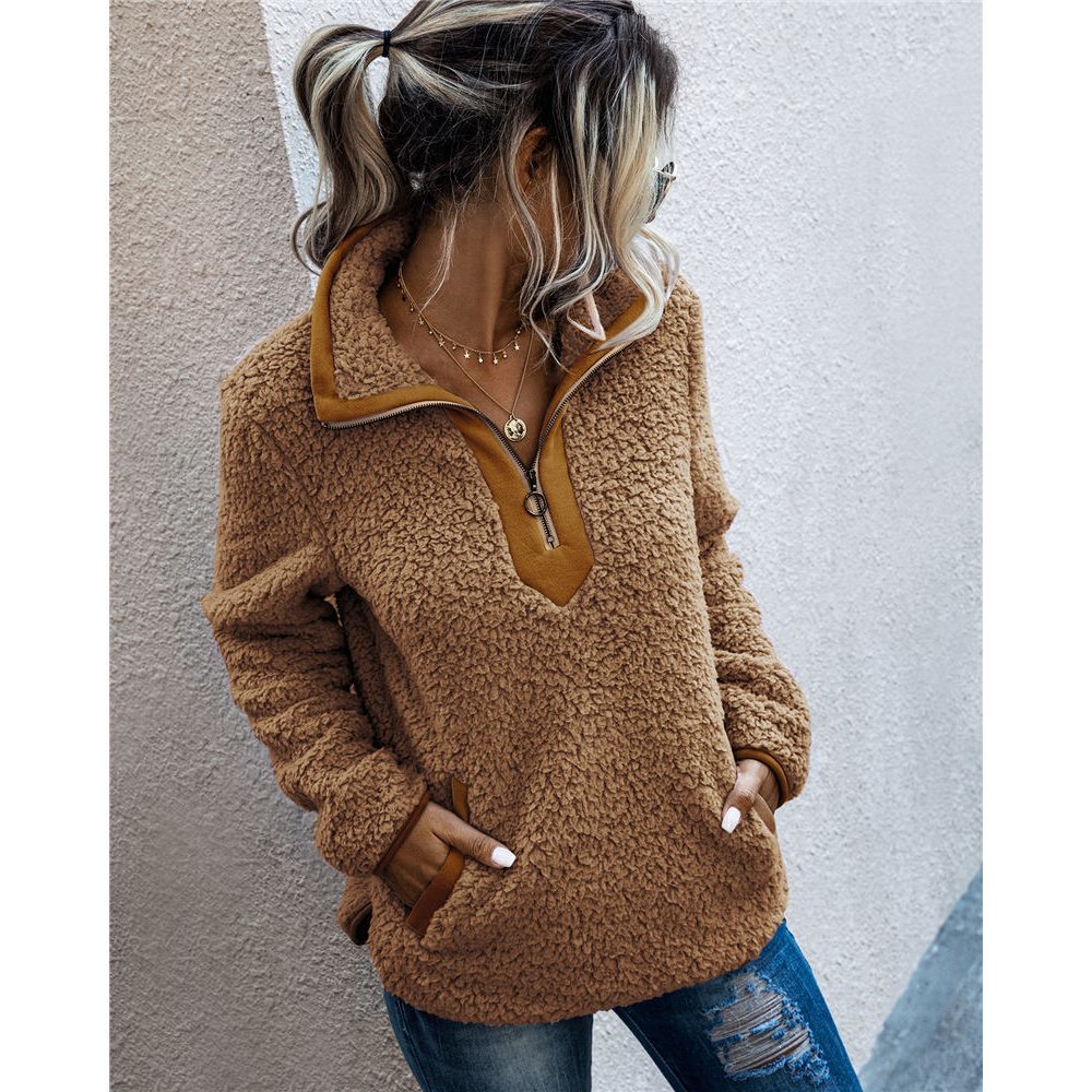 Women Sherpa Sweater Teddy Fleece Pullover Half Zipper Sherpa Fleece Tops Female Winter Warm Coat Teddy Sweaters 201222
