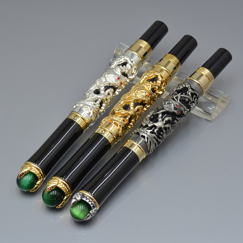 Luxury JINHAO Brand Pen Black Golden Silver Dragon Reliefs Roller ball pen High quality office school supplies Writing Smooth Options Pens for best gift, As picture show 
Luxury JINHAO Brand Pen Black Golden Silver Dragon Reliefs Roller ball pen High quality office school supplies Writing Smooth Options Pens for best gift, As picture show