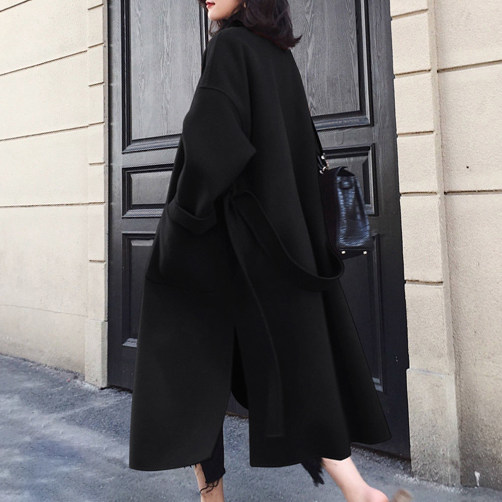 Winter Beige Elegant Wool Coat Women Korean Fashion Black Long Coats Basic Minimalist Woolen Overcoat Warmness Oversize Outwear 201216