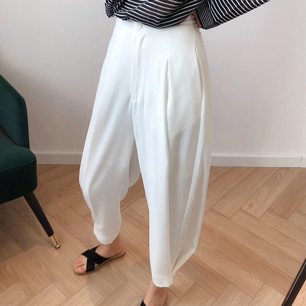 Loose Slacks Pants Female Wide Leg Solid Trousers Harem Women White High Waist For Office Casual Britches Korean Street Fashion 201112