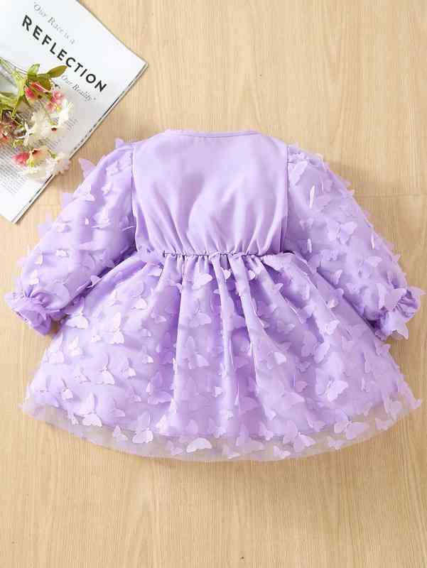 Baby Appliques Surplice Neck Flounce Sleeve Dress SHE
