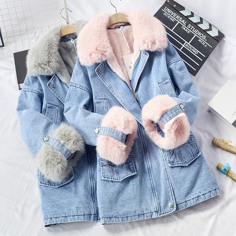 Mid-Length Denim Cotton-Padded Jacket Women's Winter New Korean Plus Velvet Thick Warm Loose Fur Collar Parker Cotton CoatF135, Pink
Mid-Length Denim Cotton-Padded Jacket Women's Winter New Korean Plus Velvet Thick Warm Loose Fur Collar Parker Cotton CoatF135, Pink
