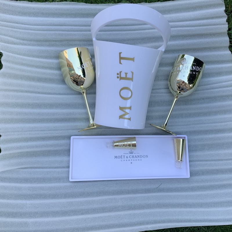 Champagne Cup tail Wine Cabinet Electroplating Goblet Plastic White Acrylic Ice Bucket Home Party Drink Sets