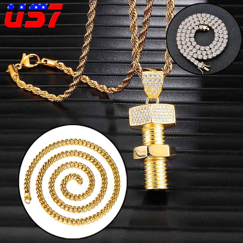 US7 Micro Paved Crystal Screw Shape Pendants Necklaces Copper Shiny Iced Out Rapper Necklace Hip Hop Tennis Chain Men Jewelry
US7 Micro Paved Crystal Screw Shape Pendants Necklaces Copper Shiny Iced Out Rapper Necklace Hip Hop Tennis Chain Men Jewelry