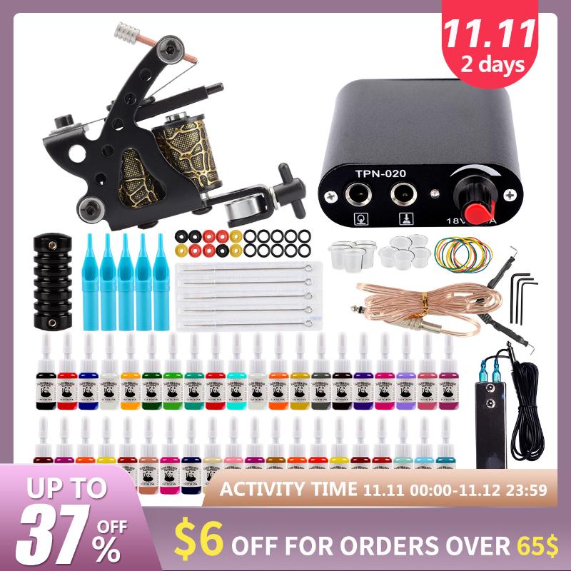 Starter Tattoo Machine Set 1 Coils Guns 40 Colors Pigment Inks Sets Black Power Tattoo Beginner Grip Permanent Makeup Kit
Starter Tattoo Machine Set 1 Coils Guns 40 Colors Pigment Inks Sets Black Power Tattoo Beginner Grip Permanent Makeup Kit