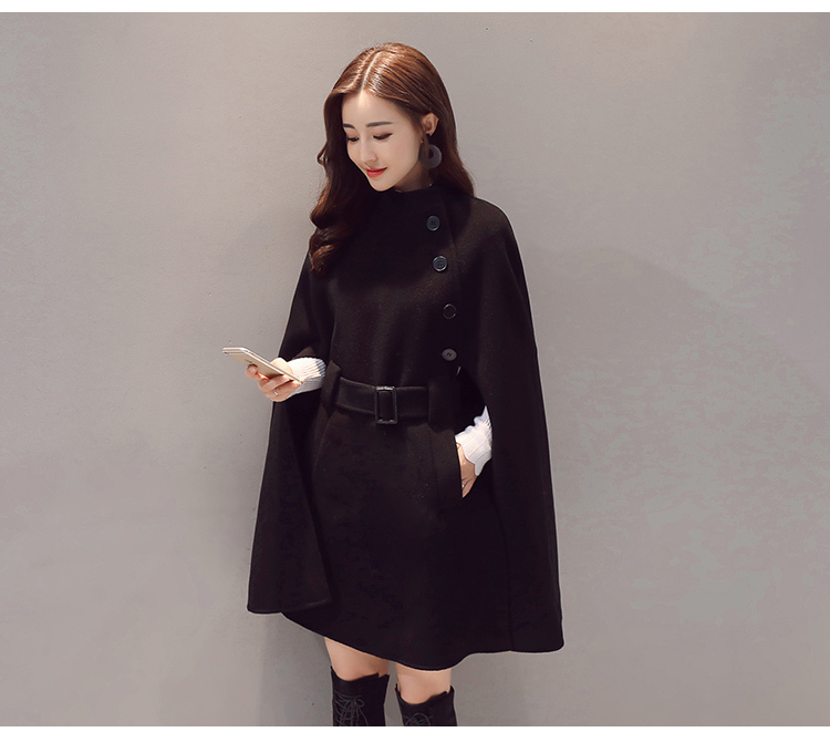 Women England Elegant Long Cloak Cape Fashion Button Belt Warm Autumn Black Cape Big Size Arrival 201214