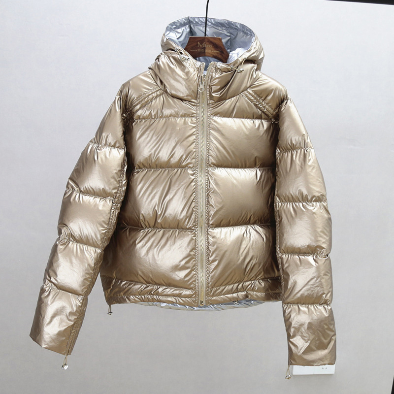 FTLZZ New Gold Silver Double Side Down Coat Winter Jacket Women Big Aritificial Fur White Duck Down Parkas Female Down Outerwear 201019