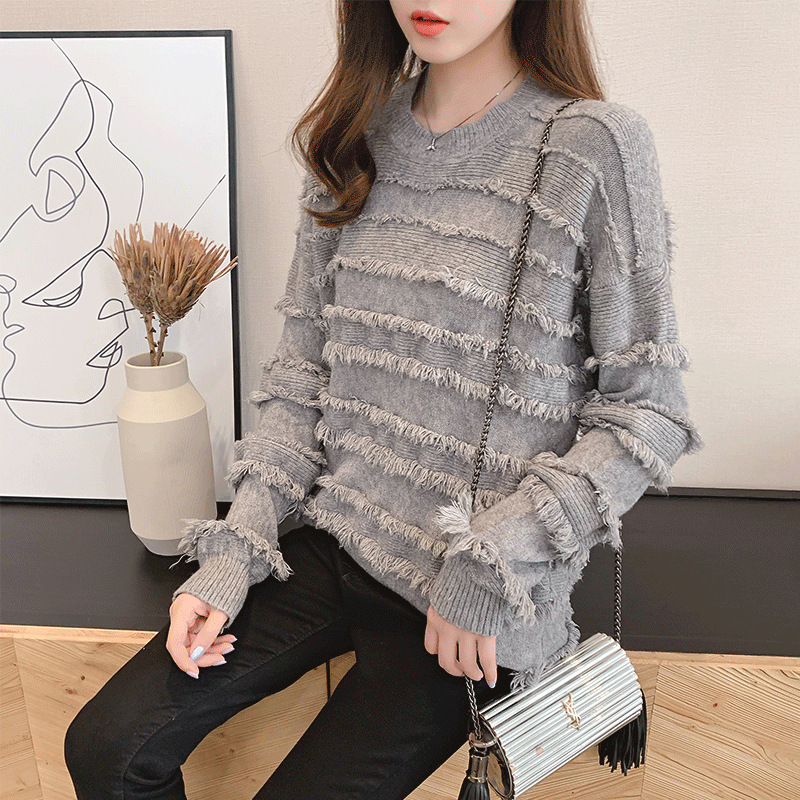 High-end fall temperament cotton hooded thick round neck loose sweater women's sweater 201023