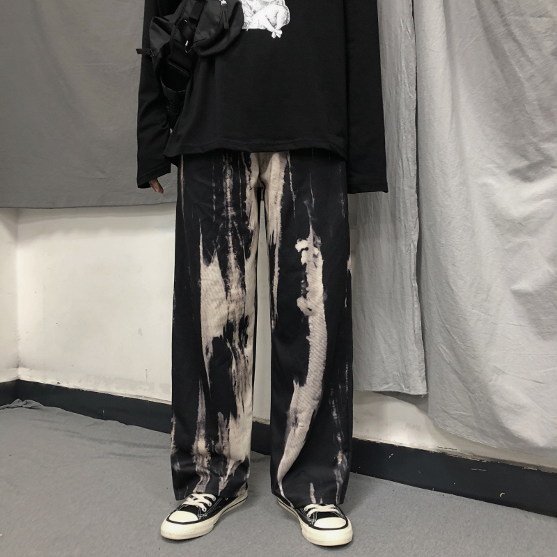Woherb Tie Dye Print Cargo Loose Jogger Wide Leg Pant Harajuku Streetwear Korean Punk Trouser Woman and Man Hip Hop Track CX220310