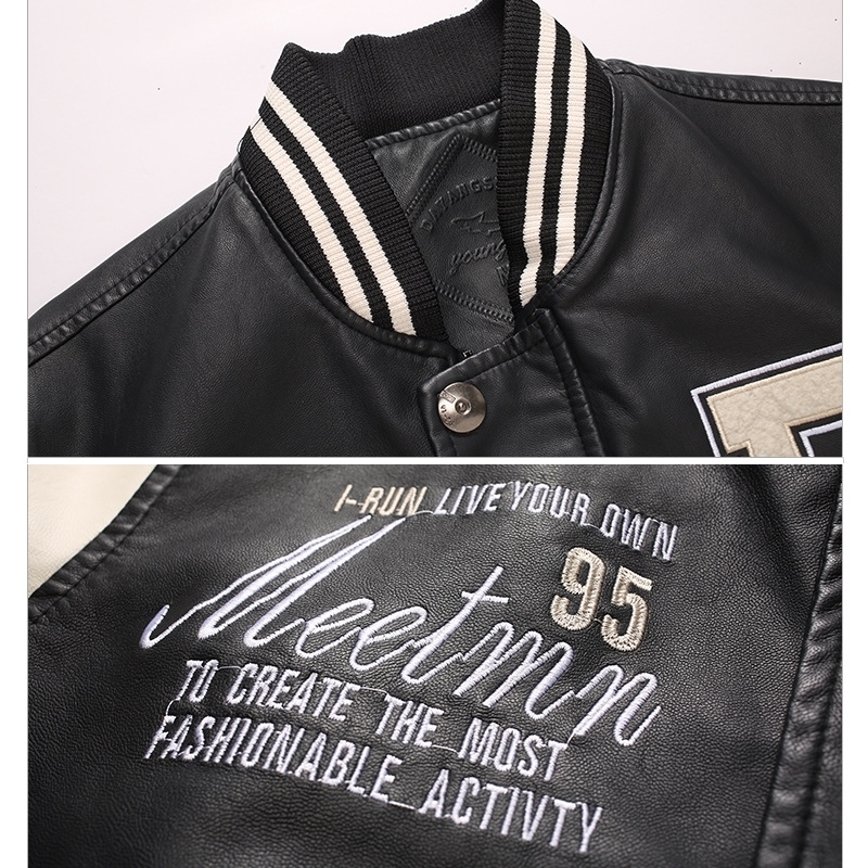 Winter Leather Baseball Jacket Men Thick Leather Jacket Men Motorcycle Coats High Quality Patchwork Bomber Jacket Man 201128