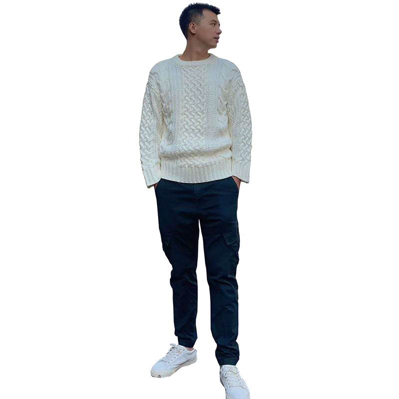 Spring Pullover Soft Comfortable Wool Coat Thick Warm Hand-Knitted High Quality Beige Men's Sweater 201116