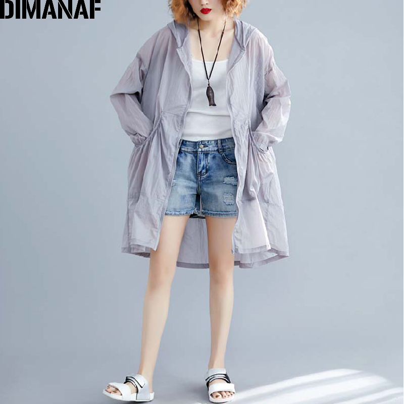 DIMANAF Summer Plus Size Jackets Coat Hooded Zipper Women Clothing Vintage Lady Ruffles Outerwear Loose Casual Pockets Cardigan 201029