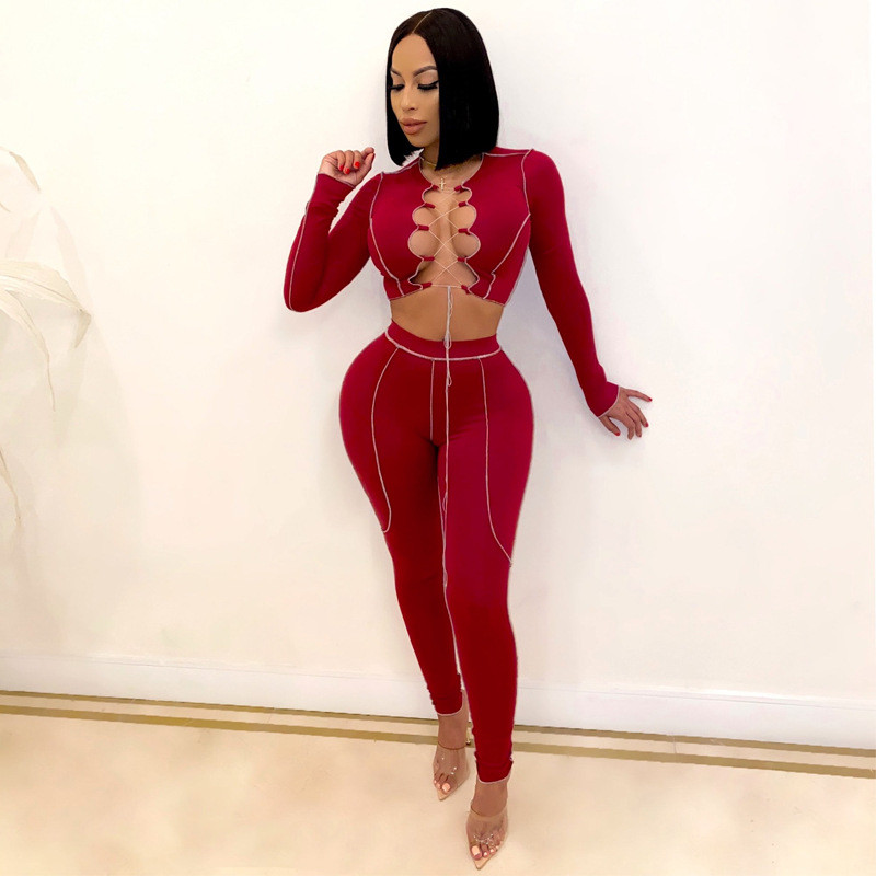 Lace Up Top And Pants Two Piece Outfits For Women Patchwork Fashion Bodycon Long Sleeve Matching Sets Winter 2020 Slim, White
Lace Up Top And Pants Two Piece Outfits For Women Patchwork Fashion Bodycon Long Sleeve Matching Sets Winter 2020 Slim, White