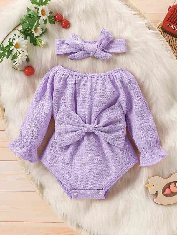 Baby Flounce Sleeve Bow Front Bodysuit & Headband SHE