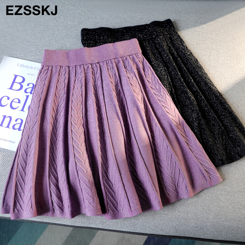 bling Autumn winter a-line thick short SWEATER Skirt Women good quality cute shinny mini skirt female elegant knit skirt 210309