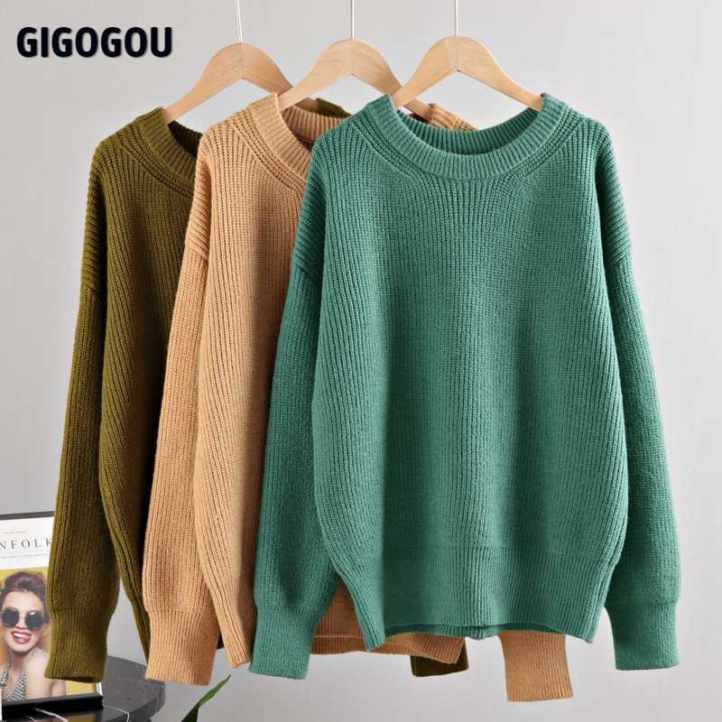 GIGOGOU Corase Knit Warm Sweater Women Basic Pullovers Autumn Winter Cashmere Sweaters Casual Loose Oversized Female Jumper Top 211011Z