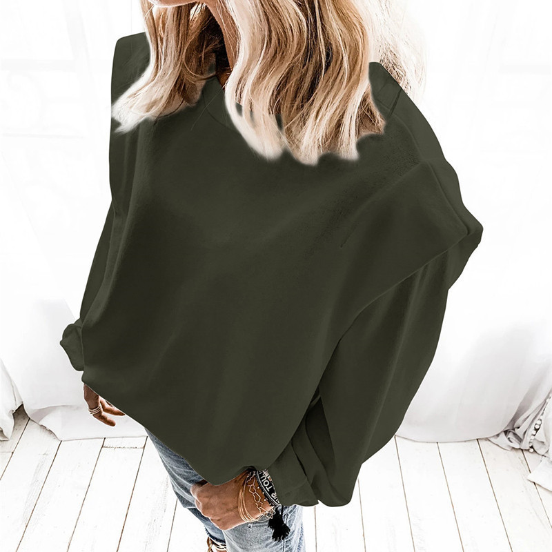 Gray Autumn Long Sleeve with Shoulder Pad Sweatshirts Casual Solid Women Hoodies O-neck Loose Winter Fashion Pullover Tops G1833 201113