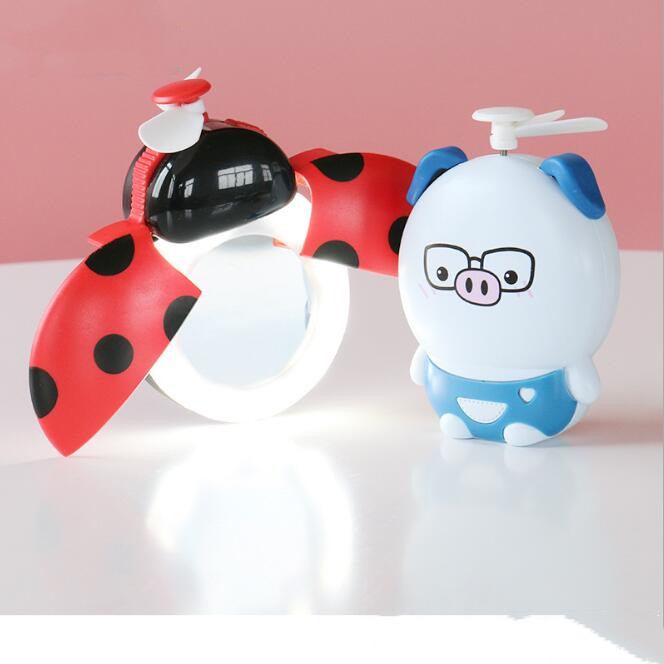 Cartoon Mini Fan coccinella septempunctata Fill light mirror Home Makeup night lights USB Rechargeable portable Fans pig design wind RRD6790 Free ship