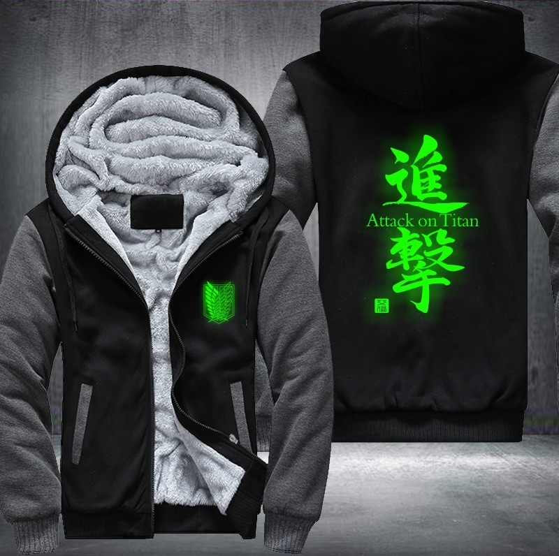 USA Size Shingeki No Kyojin Attack on Titan Aren Luminous Blue Green Men's Women Printing Pattern Thicken Fleece jacket hoodies 201020