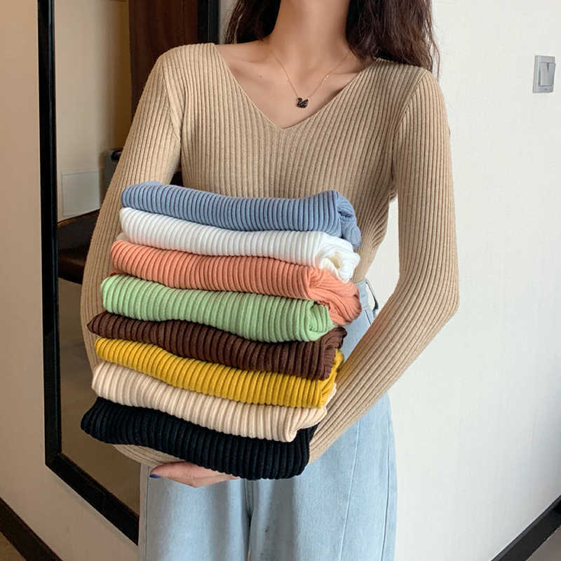 Basic B-neck Solid Autumn Winter Pullover Women Female Knitted Ribbed Sweater Slim Long Sleeve Badycon High Quality 211018