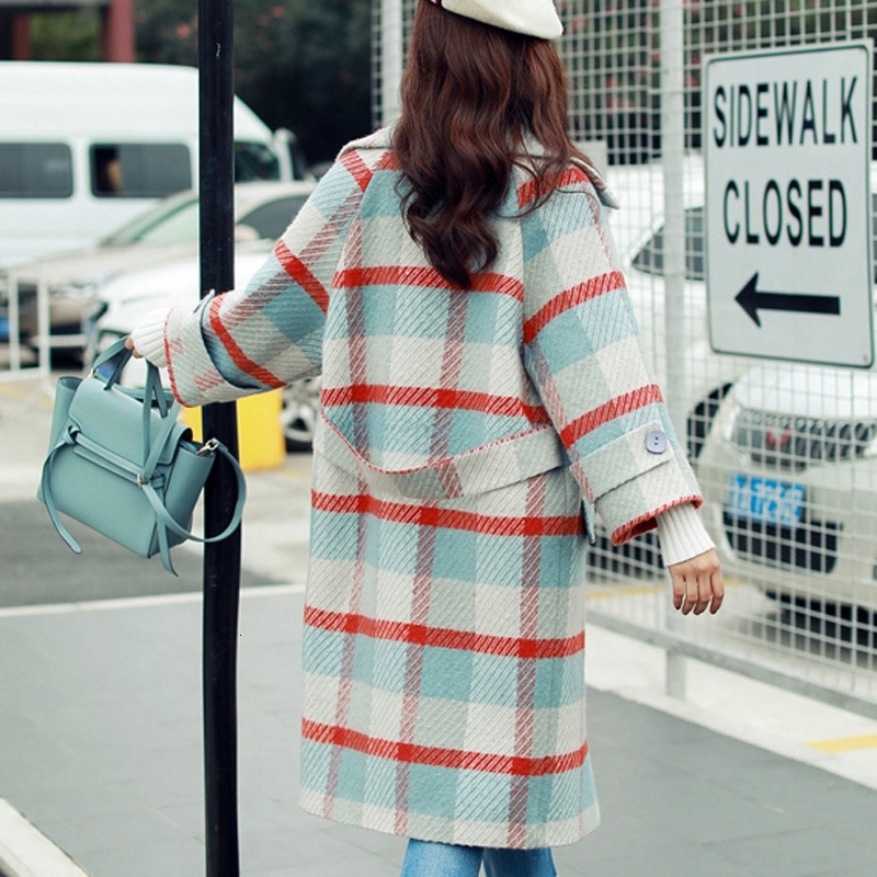 Plaid Coat Women's Clothing Autumn Damesjas Winter Wool Jacket Long Oversized Coats Blend Woolen Warm Female Outerwear 210218