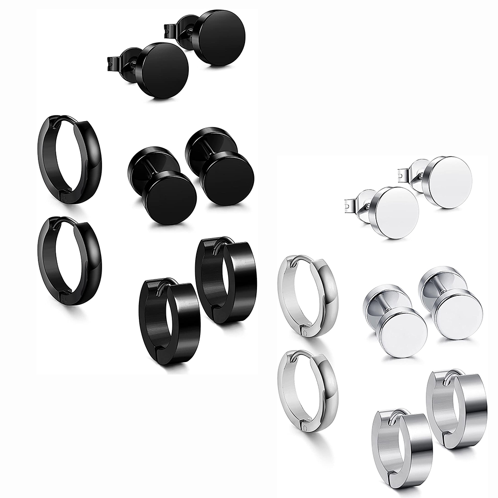 4Pair/Set Stainless Steel Hoop Earrings Piercing Earring For Women Men Punk Gothic Barbell Ball Stud Earrings Silver Tone Black
4Pair/Set Stainless Steel Hoop Earrings Piercing Earring For Women Men Punk Gothic Barbell Ball Stud Earrings Silver Tone Black