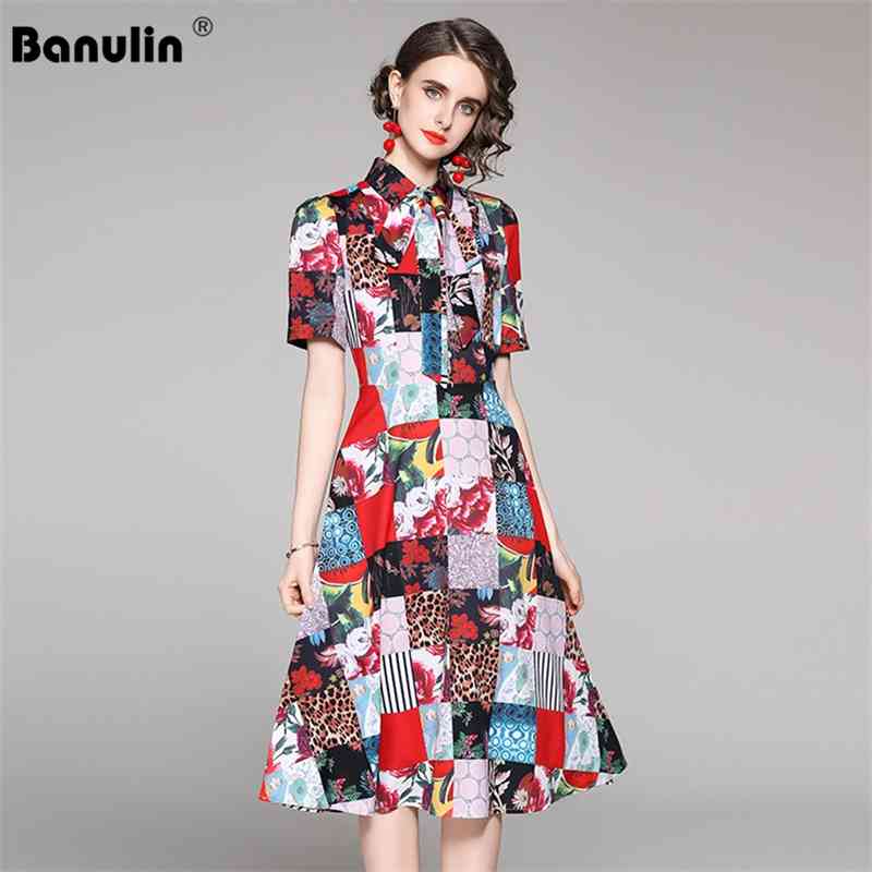 Banulin Summer Runway Floral Shirt Dress Women Short Sleeve Bow Belt Contrast Color Elegant Vintage Midi 210603, The picture color
Banulin Summer Runway Floral Shirt Dress Women Short Sleeve Bow Belt Contrast Color Elegant Vintage Midi 210603, The picture color